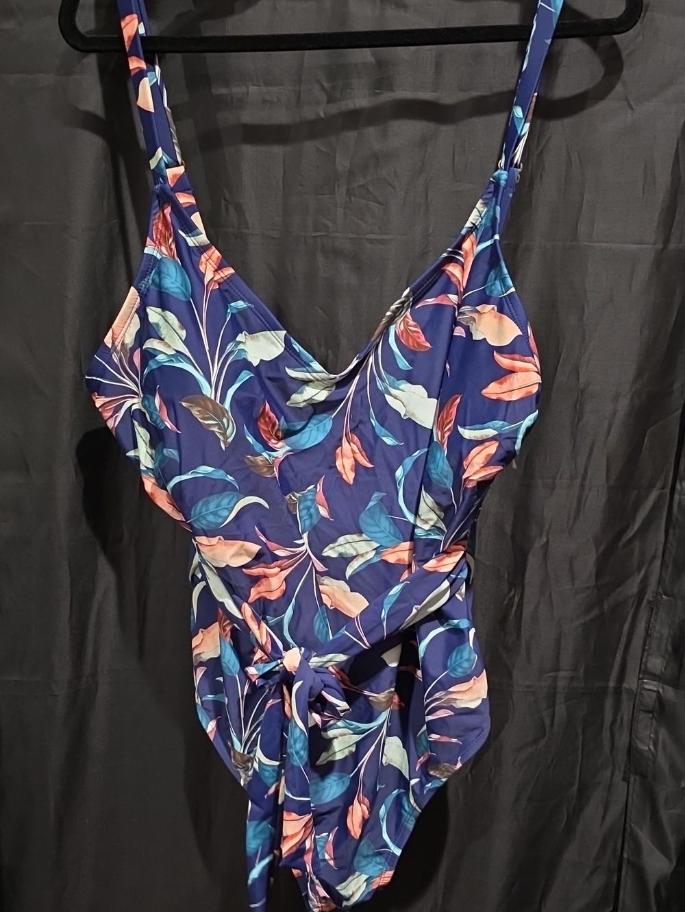 Blue Floral One-Piece Swimsuit with Tie Waist